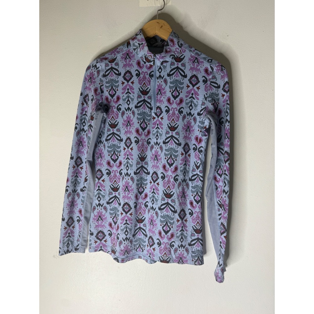 Dover Saddlery Womens Small Blue Purple Ikat Print 1/4 Zip Equestrian Sun Shirt